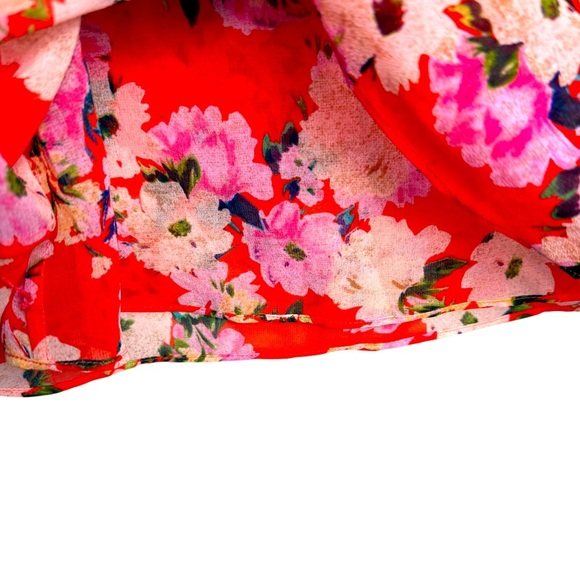 Cabi Floral Print Orange Lush Cold Shoulder Top Ruffled Size S Lined Pullover - Picture 6 of 8